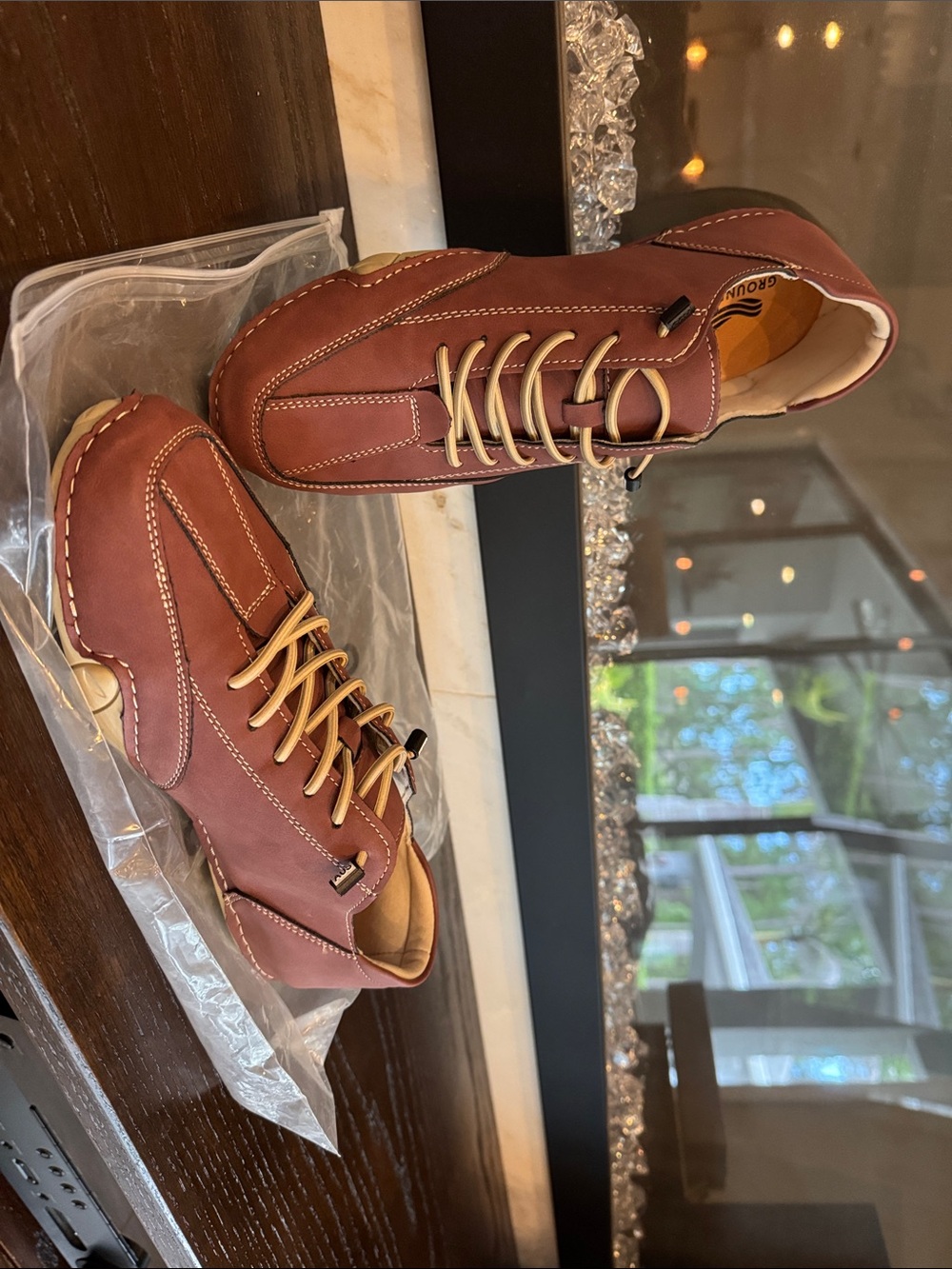 Grounded Footwear Men's Casual Leather Lace-Up Sneakers in Brown Sz 13